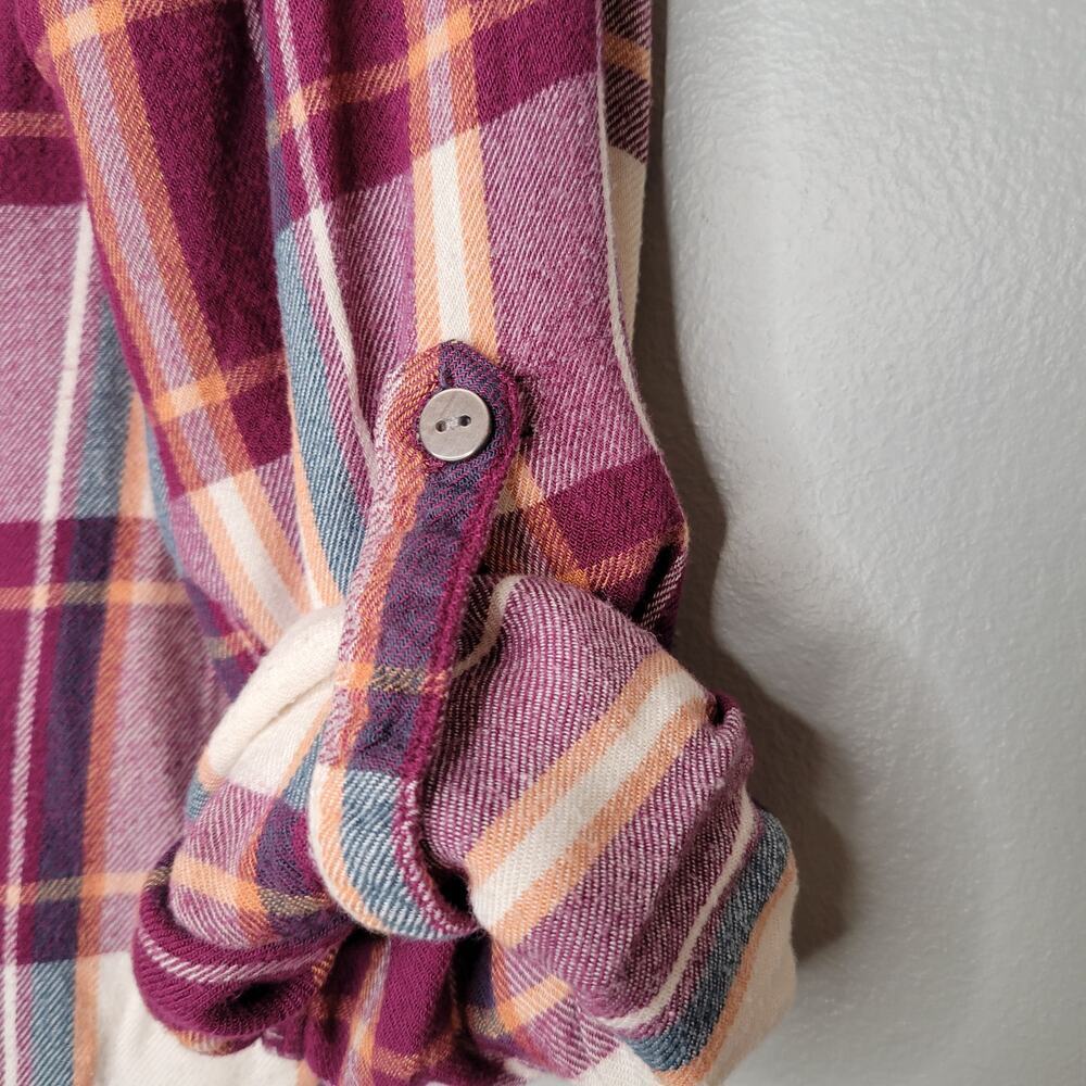 Jane and Delancey Shirt Women's Size 2X Maroon White Plaid Popover Roll Tab l/s - Picture 6 of 12